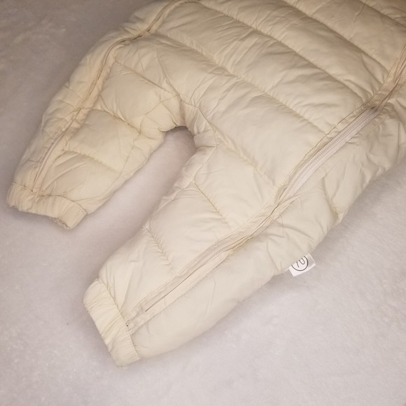 Baby Girl 9M Puffer Snow Suit Warm Bodysuit w/ Mittens Booties Minimalist Cream - Picture 4 of 9